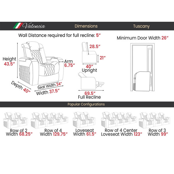 Valencia Theater Seating Leather Home Theater Seating with Cup Holder